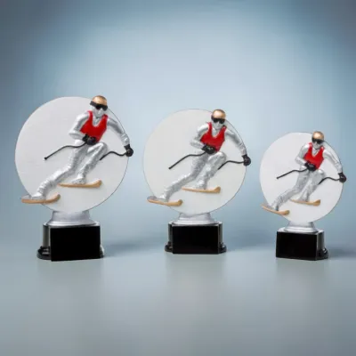 Ski Resinfiguren Set 3er Skifahrer auf schwarzem Sockel 20 18 16 cm