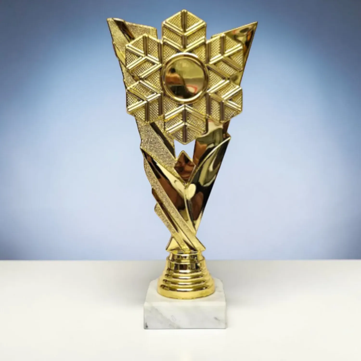 Ski Trophäe gold Kunststoff auf weißem Marmorsockel 20,5 cm