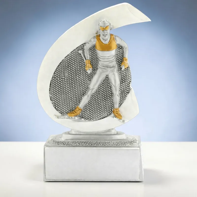 Langlauf Resinfigur silber gold 10 cm auf Sockel