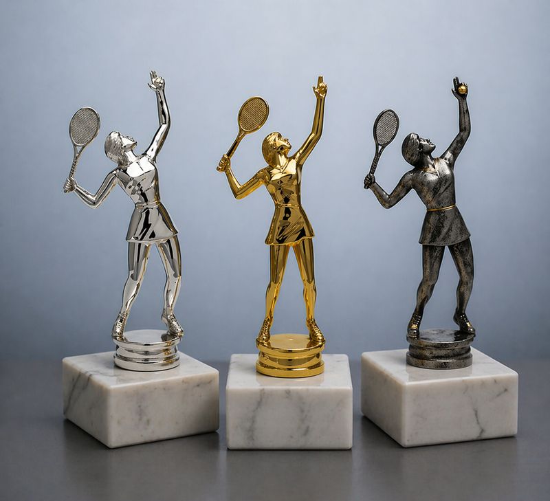 Tennisschraubfiguren Damen montiert auf Marmorsockel