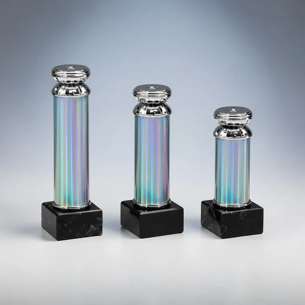 Pokal Schraubfixsockel „Column Silver-Blue“ 3er Serie, ab € 10,90 Silber-Blaue Pokalserie mit Schraubsockel auf Marmorsockel