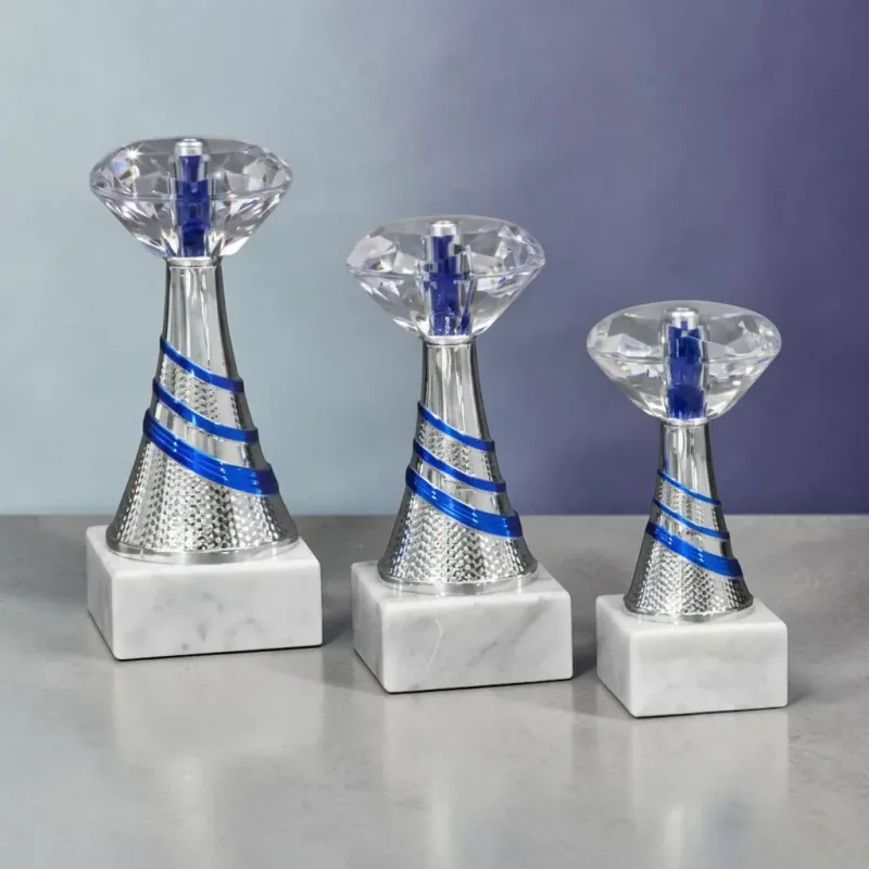 Silber-blauer Schraubfixsockel mit Marmorsockel in drei Größen