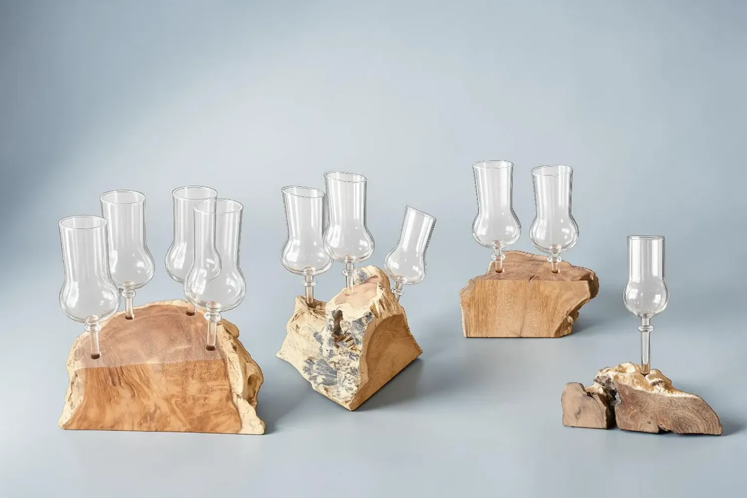 Stamperl Set zum stecken im Wurzelholz mit mehreren Schnapsgläsern rustikale Geschenkidee Jagd Hütte Dekoration