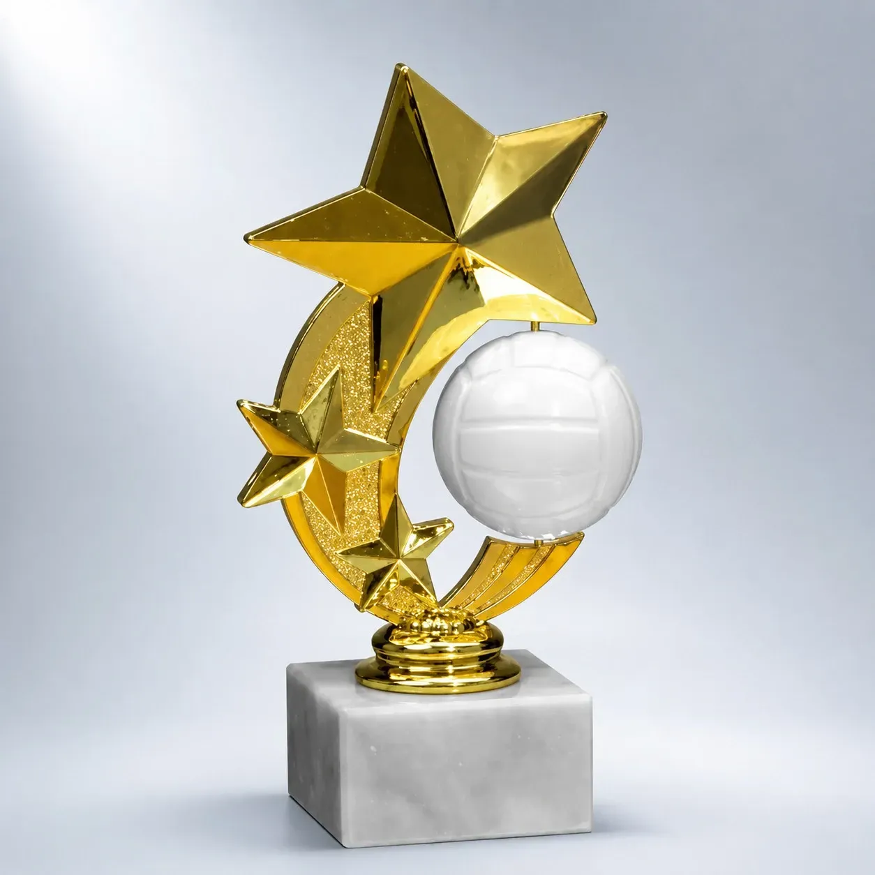 Figurtrophäe Handball mit Sternen auf Marmorsockel