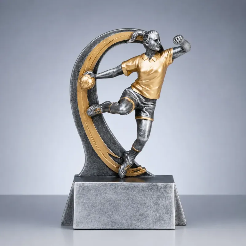 resinfigur handballspielerin, gravurschild am sockel