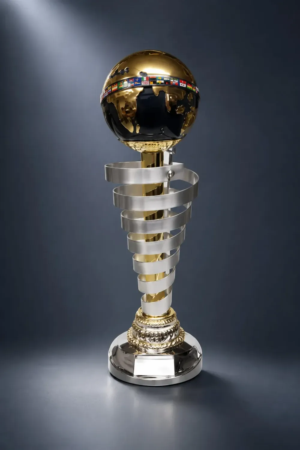 Luxury Metalltrophäe Metalltrophäe Weltpokal 69 cm mit Keramik-Globus und Gravurschild