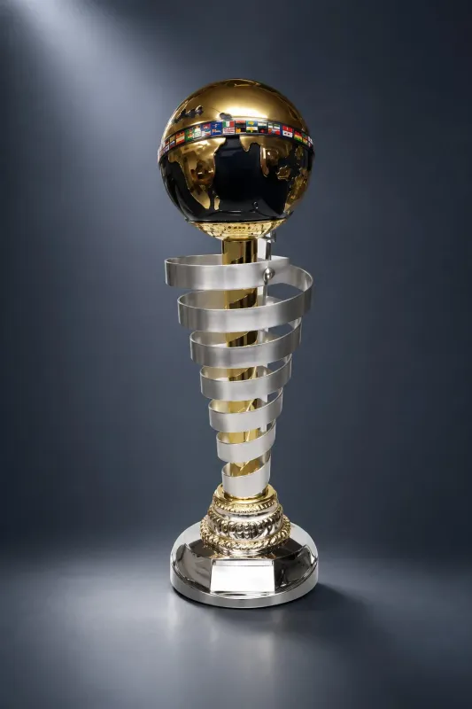 Luxury Metalltrophäe Metalltrophäe Weltpokal 69 cm mit Keramik-Globus und Gravurschild