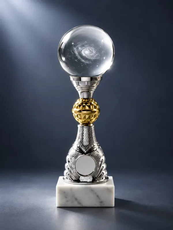 Glaskugel-Pokal Galaxy mit 3D-Gravur, 6 Größen, ab 18,00 Glaskugel-Pokal Galaxy mit 3D-Gravur, Kristallkugel, silber-goldenem Pokalkörper und Marmorsockel