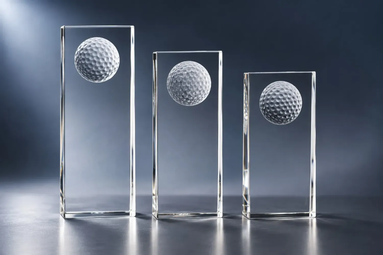 Glastrophäe Attersee Golf aus Kristallglas mit Golfball-Motiv in drei Größen