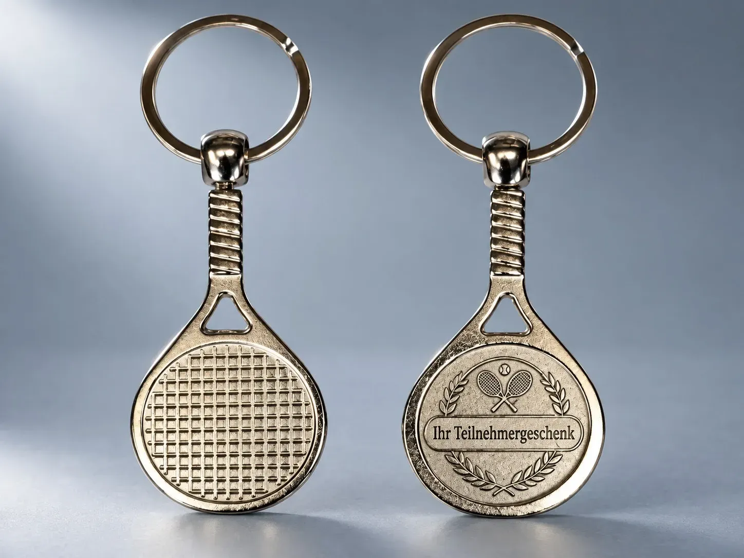 Tennis-Schlüsselanhänger mit Emblemträger, ab € 4,00
Tennis-Schlüsselanhänger mit Tennisschläger und rundem Emblemträger für individuelles Emblem oder Teilnehmergeschenk
