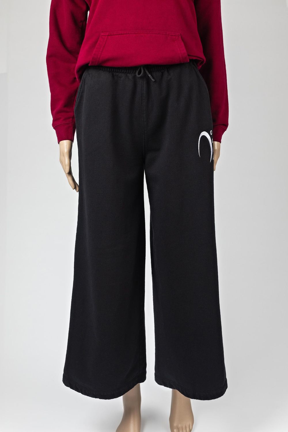 Black wide-legged warm-up joggers