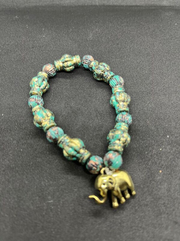 Wooden painted bracelet with elephant charm