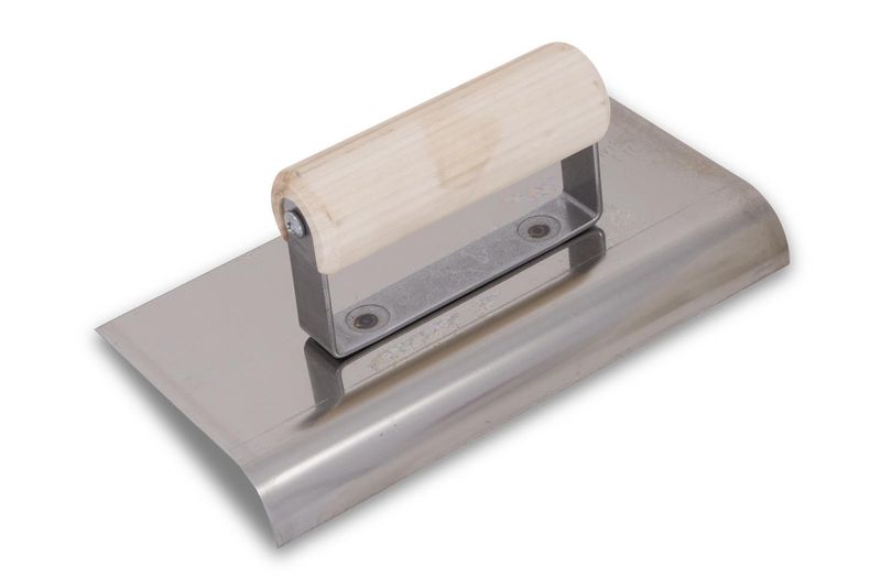 Marshalltown 13916 - QLT Stainless Steel Edger w/ Wood Handle, 8&quot; x 4&quot;, 3/8&quot;R, 1/2&quot;L