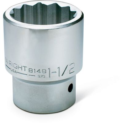 Wright Tool 8138 - 1&quot; Drive 12 Point Chrome Socket, 1-3/16&quot;