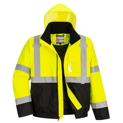 Portwest US363YBRXL - Hi-Vis Contrast Winter Bomber Jacket, Yellow/Black, XL