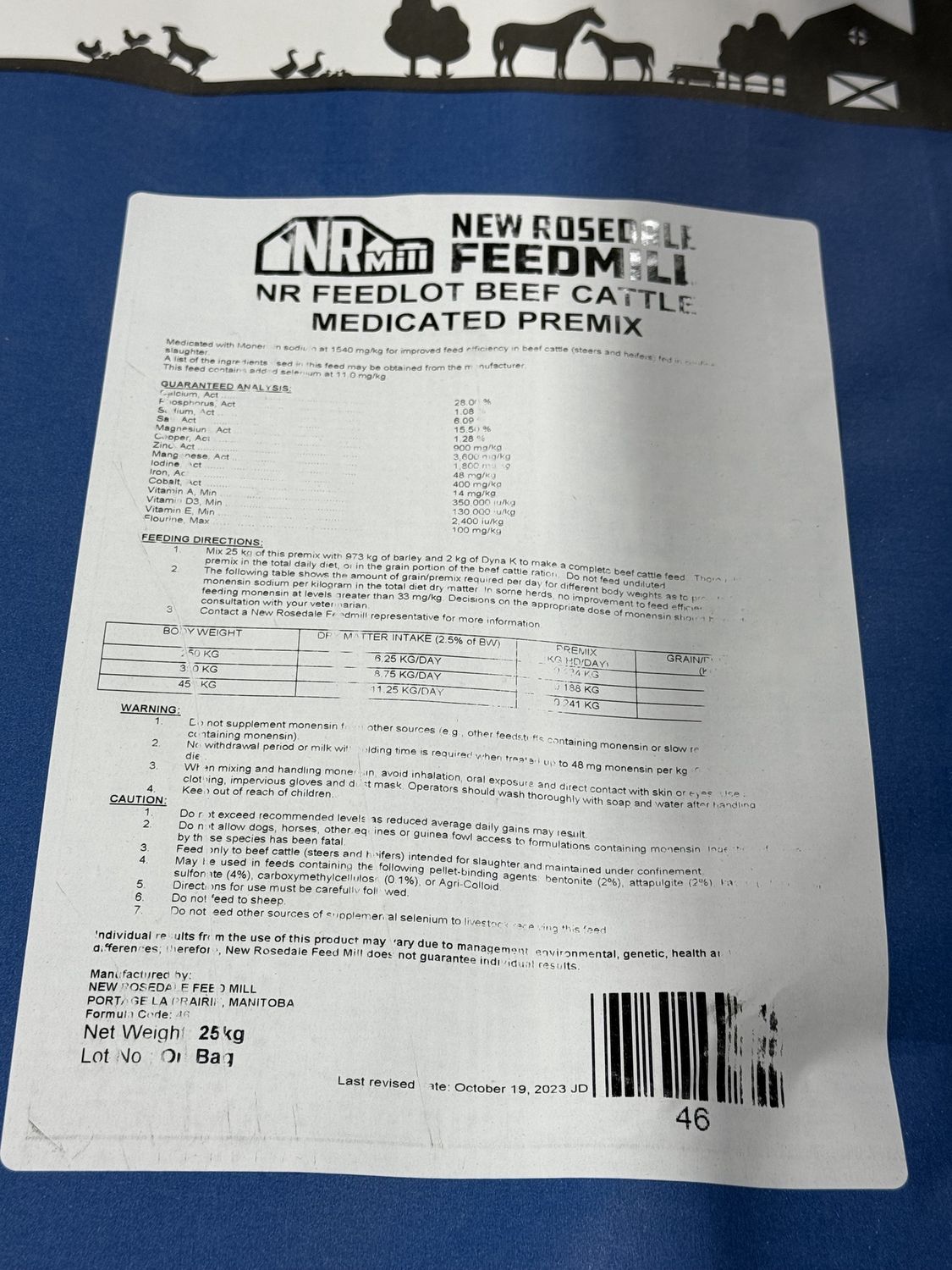 NR MEDICATED PREMIX 25KG BEEF CATTLE