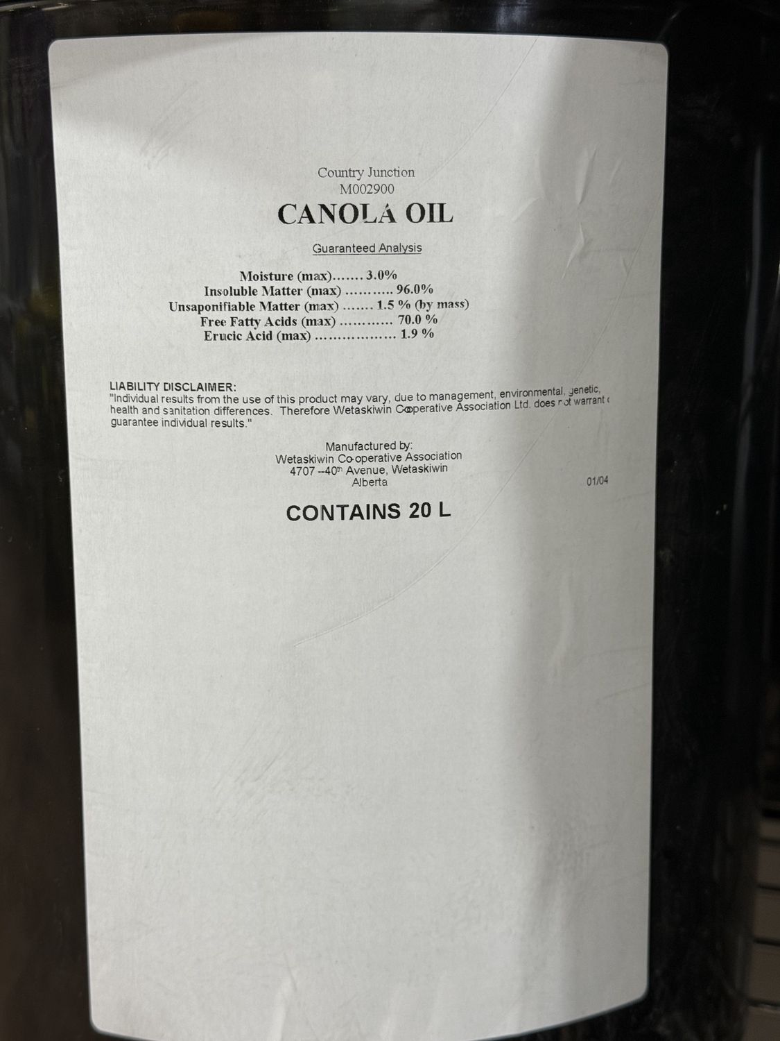 CANOLA OIL 20L PAIL  CJ