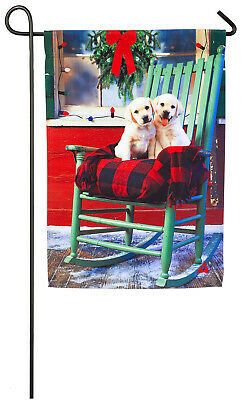 Two Puppies on Porch - Garden Flag