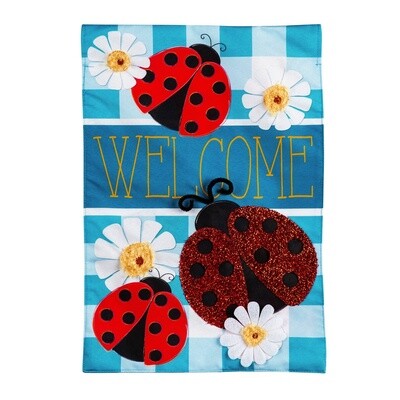 Ladybug Plaid Welcome - Garden Flag
