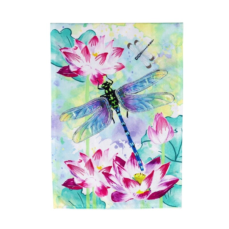 Dragonfly with Lotus - Garden Flag