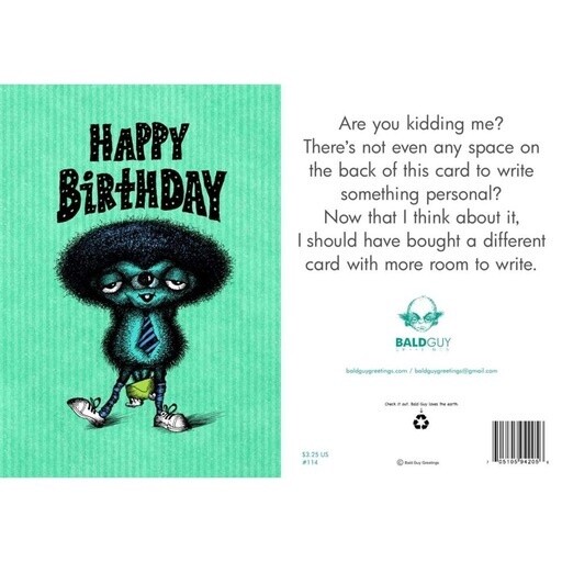 Bald Guy No Place to Write Card