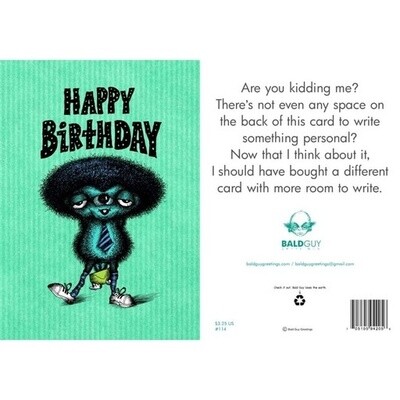 Bald Guy No Place to Write Card