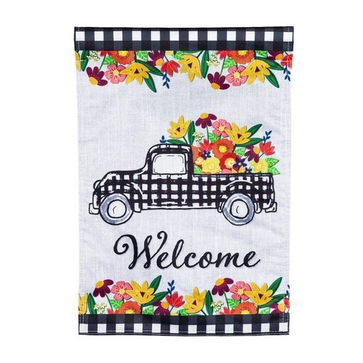 Plaid Truck Floral - Garden Flag