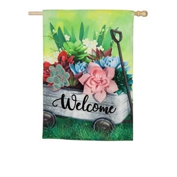 Galvanized Wagon with Succulents - Garden Flag