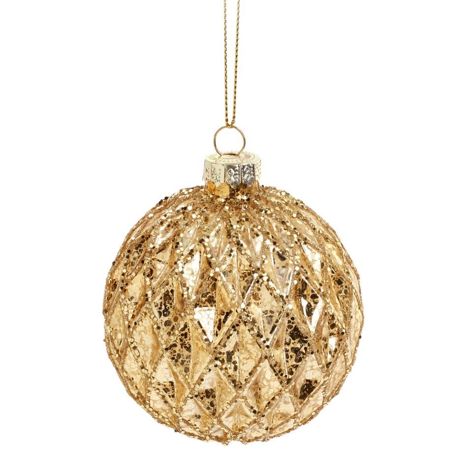 Diamond Glass 3&quot; Xmas Ornament, Gold
