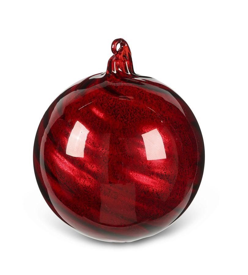 Round 4.5&quot; Glass Ornament w/ Swirl, Colour: Red