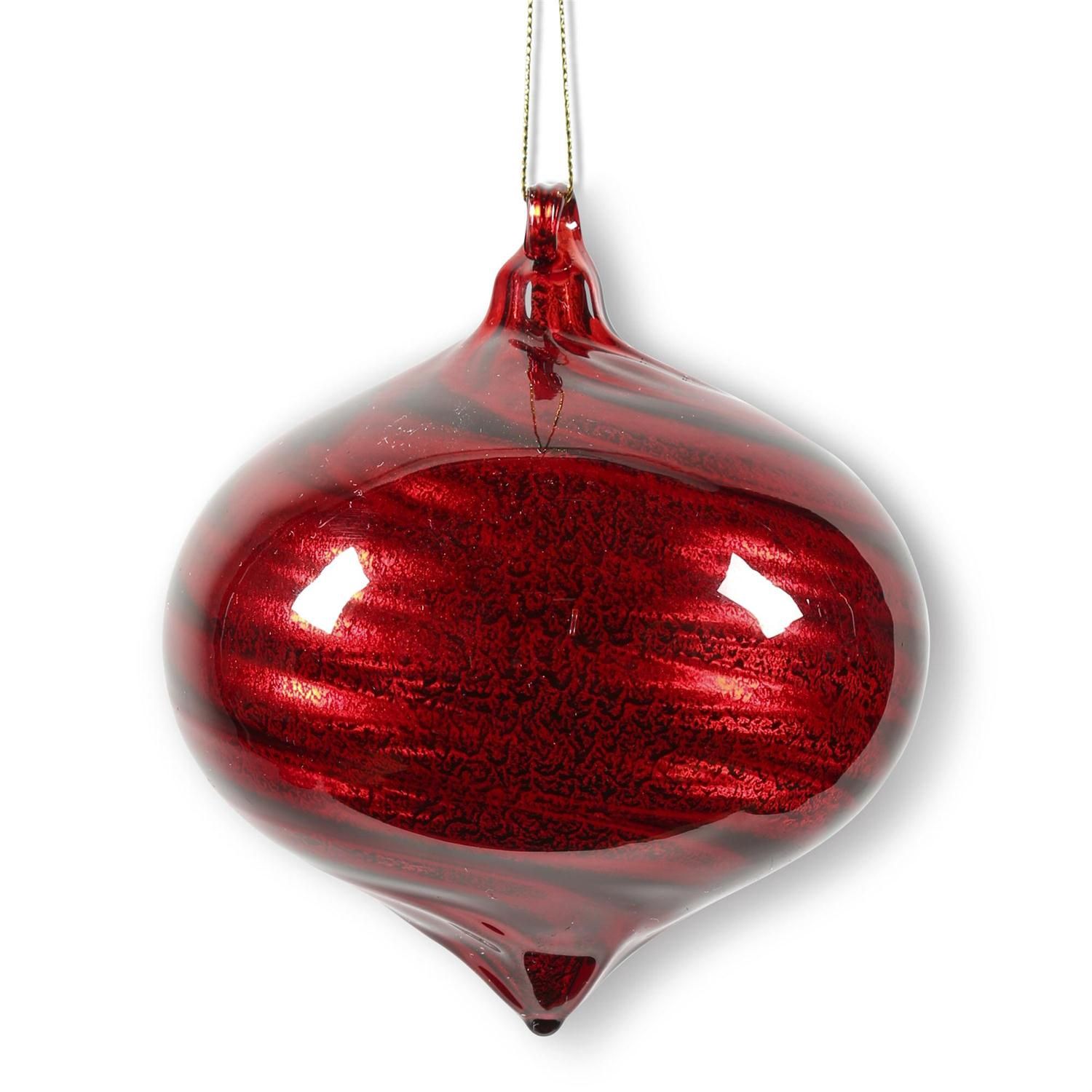 Onion Glass Ornament w/ Ribbon Swirl, Red