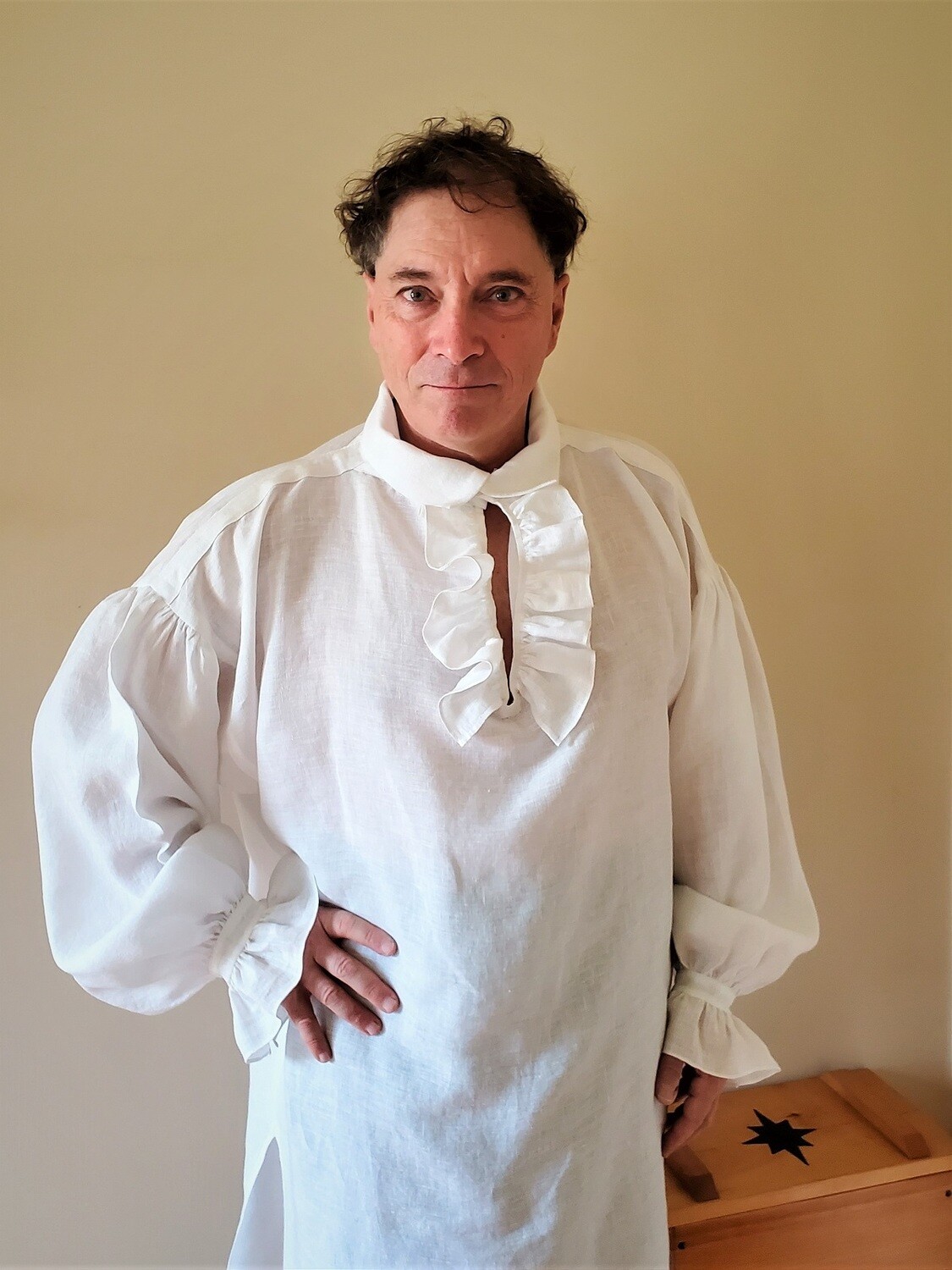 18th Century Men's Ruffled Linen Shirt English Style Custom Size