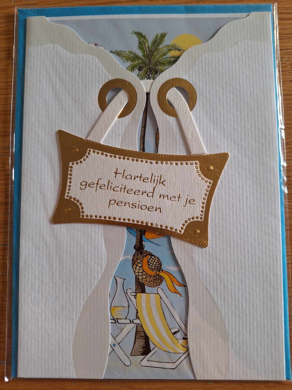 Vintage wenskaart &quot;Hartelijk gefeliciteerd met je pensioen&quot;