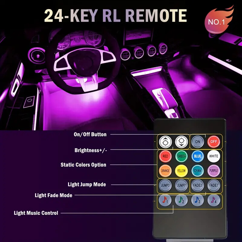 4pcs LED Car Lights, 48 LED Interior Lights With Smart App Remote Control Lights Bars