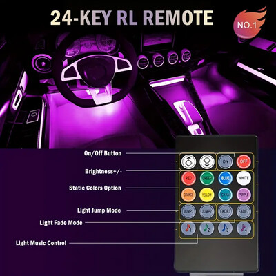 4pcs LED Car Lights, 48 LED Interior Lights With Smart App Remote Control Lights Bars