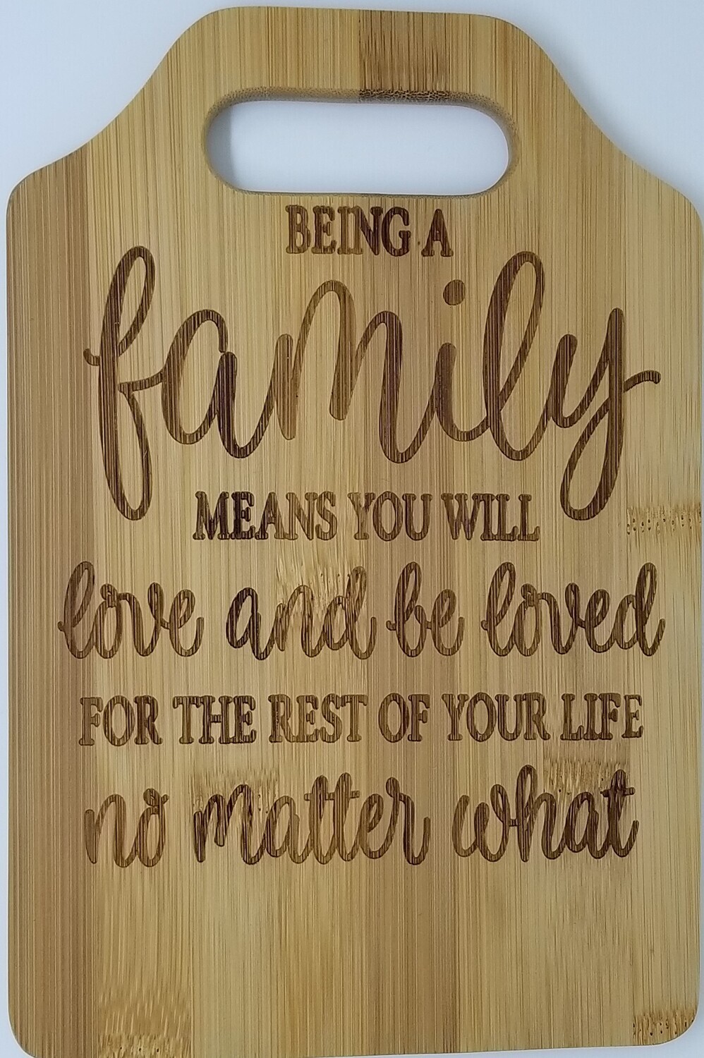 Cutting Board, Bamboo, Personalized, &quot;Family #1&quot; saying, Laser Engraved With Handle, 6&quot; x9&quot;