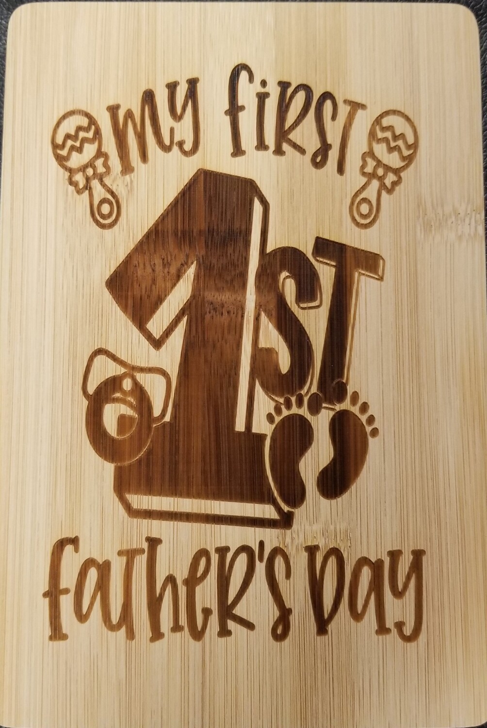Cutting Board, Bamboo, Personalized, &quot;My 1st Father&#39;s Day&quot; with saying, Laser Engraved With Handle, 6&quot; x9&quot;