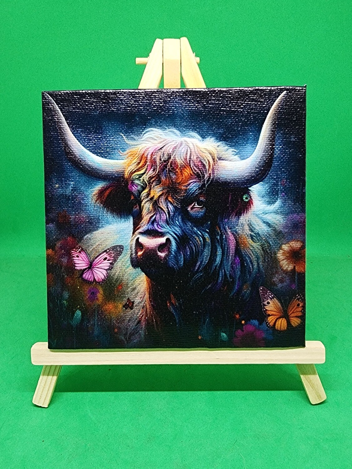 Bull, Highland, UV Printed on Canvas With Included Easel