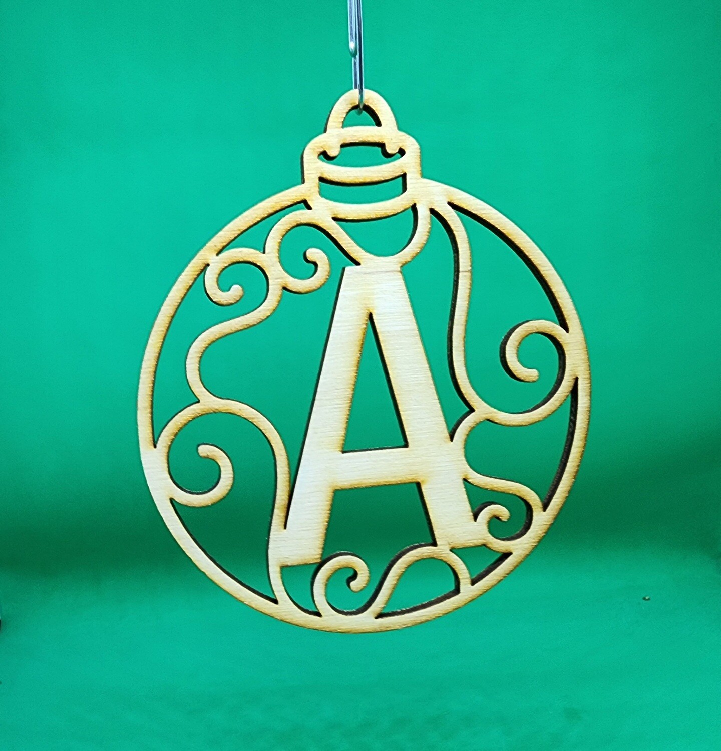 Christmas Ornament &quot;A&quot; Monogram Wood,  Gift Tag Alpha Holiday Laser Cut Initial