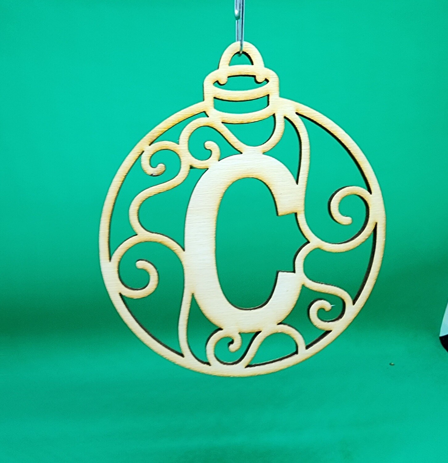 Christmas Ornament &quot;C&quot; Monogram Wood, Gift Tag Alpha Holiday Laser Cut Initial