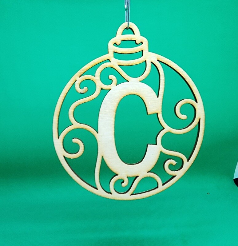 Christmas Ornament &quot;C&quot; Monogram Wood, Gift Tag Alpha Holiday Laser Cut Initial