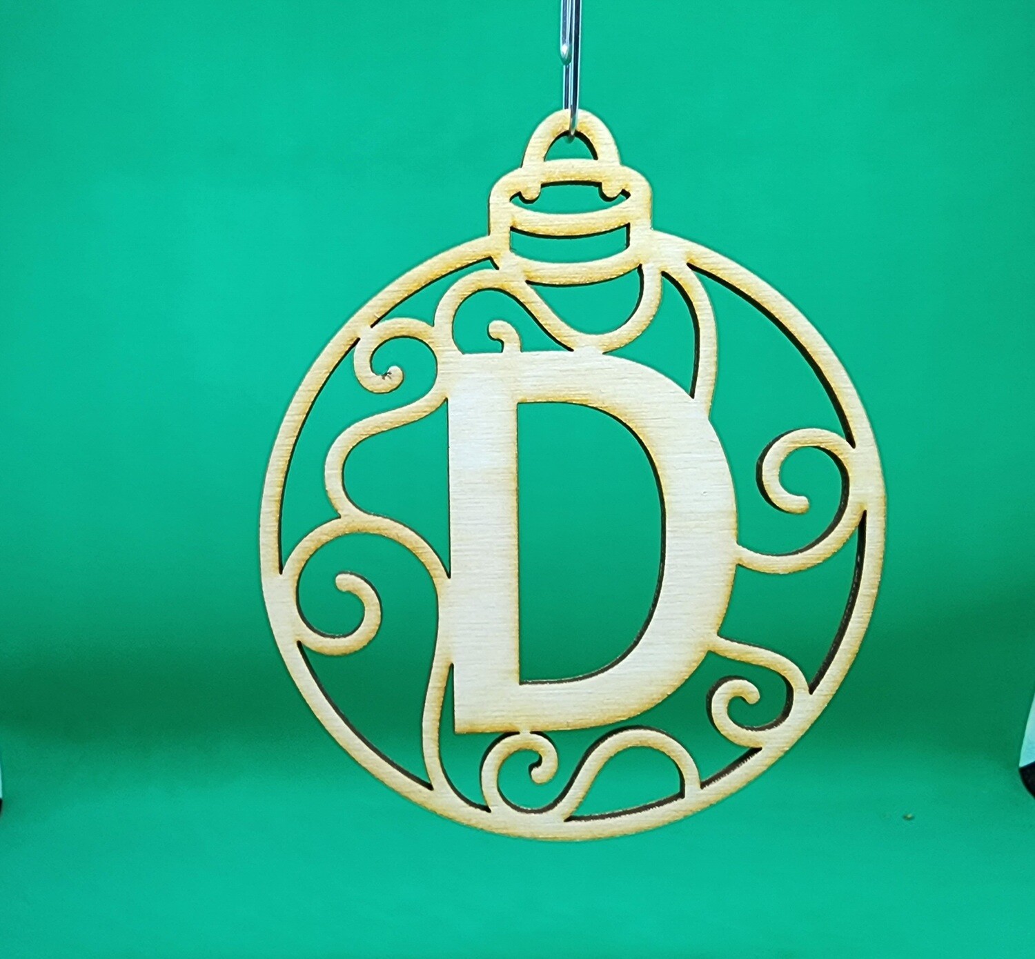 Christmas Ornament &quot;D&quot; Monogram Wood Gift Tag Alpha Holiday Laser Cut Initial
