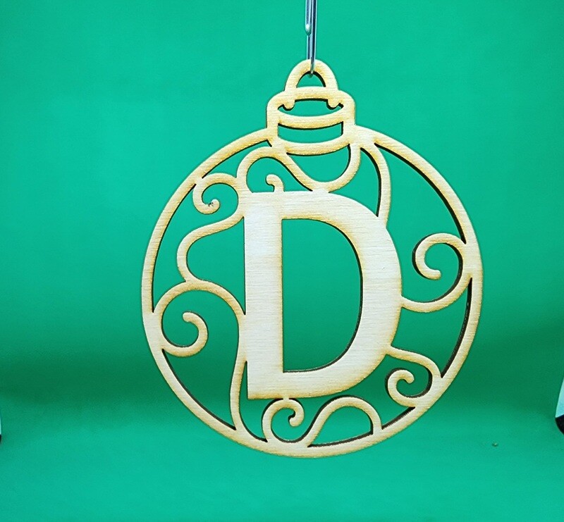 Christmas Ornament &quot;D&quot; Monogram Wood Gift Tag Alpha Holiday Laser Cut Initial