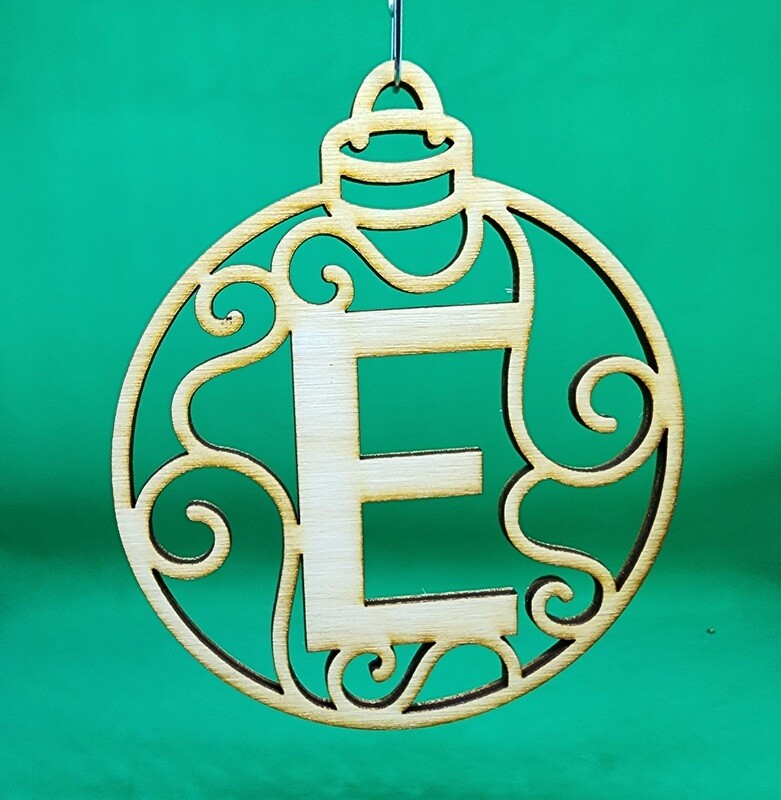 Christmas Ornament &quot;E&quot; Monogram, Wood Gift Tag Alpha Holiday Laser Cut Initial