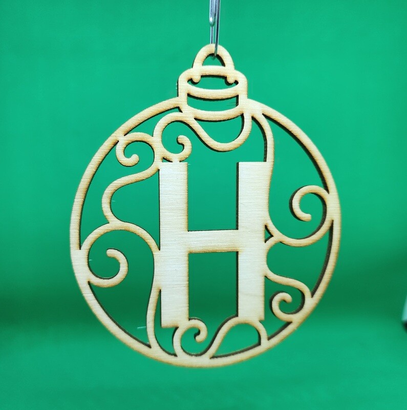 Christmas Ornament &quot;H&quot; Monogram, Wood Gift Tag Alpha Holiday Laser Cut Initial