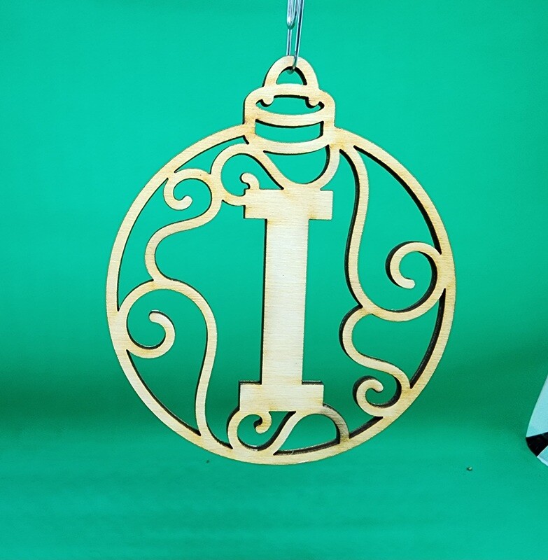 Christmas Ornament &quot;I&quot; Monogram, Wood Gift Tag Alpha Holiday Laser Cut Initial