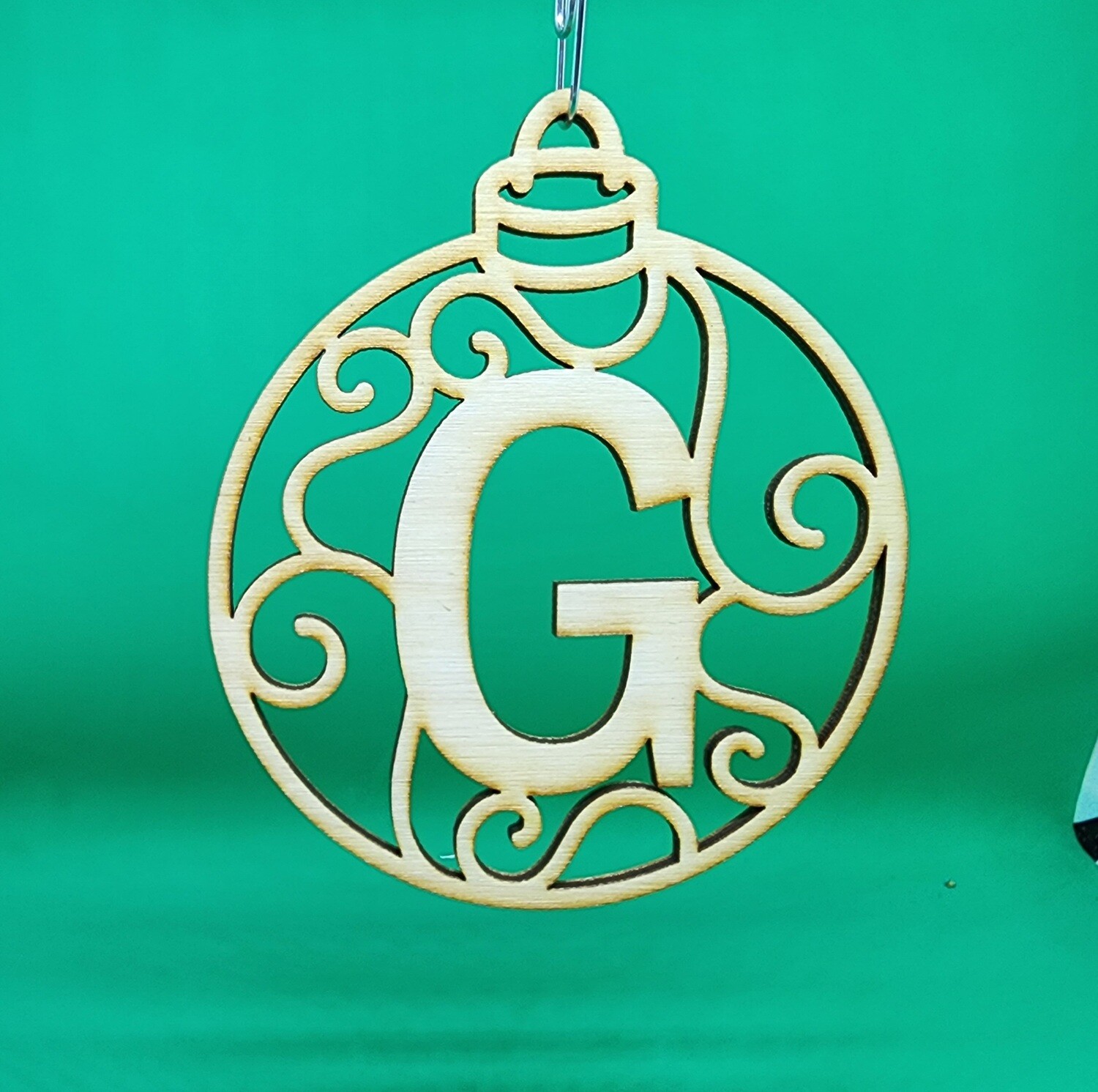 Christmas Ornament &quot;G&quot; Monogram, Wood Gift Tag Alpha Holiday Laser Cut Initial
