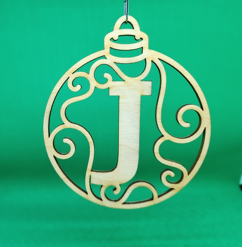 Christmas Ornament &quot;J&quot; Monogram, Wood Gift Tag Alpha Holiday Laser Cut Initial