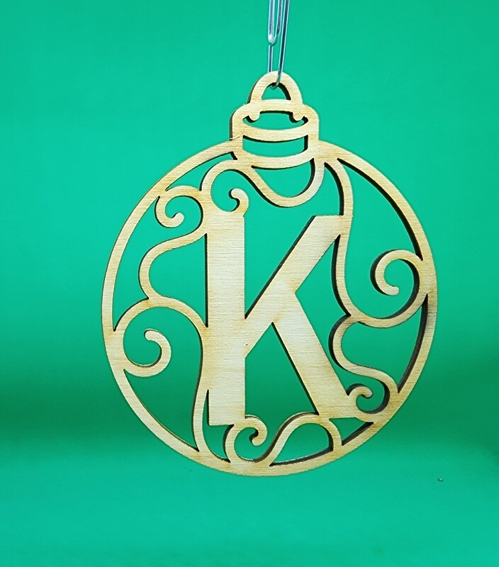 Christmas Ornament &quot;K&quot; Monogram, Wood Gift Tag Alpha Holiday Laser Cut Initial
