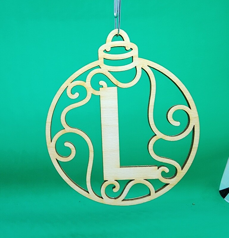 Christmas Ornament &quot;L&quot; Monogram Wood  Gift Tag Alpha Holiday Laser Cut Initial